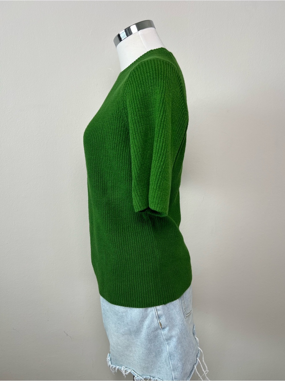 Vince Women’s Green Ribbed Knit Sweater T-Shirt Top Elbow Sleeve Size M - Picture 4 of 8